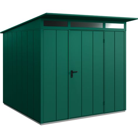 Hörmann Metall-Gerätehaus Berry Modern mit Pultdach Typ 2, 248 x 283 cm, moosgrün, 7 m², 1-flüglige Tür (1/5)
