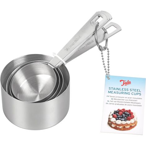 Tasses à Mesurer Set 4 Pièces Inox avec ML et Cup Empilables avec Anneau pour Cuisine et Pâtisserie Mesure Ingrédients Argent (1/5)