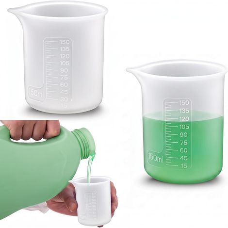 Lot de 2 Gobelets Doseurs Silicone 150ML, Verre Doseur Silicone 150ml, Tasses à Mesurer Gradué 150 ML Tasses à Mesurer Silicones Gobelet Doseur Aide au Dosage de Détergent pour Détergent (1/5)