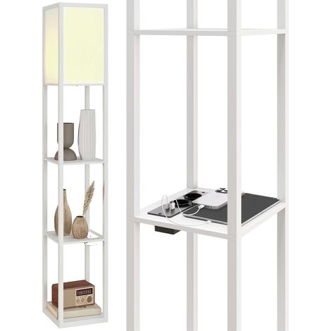 Lampe sur pied avec étagères, Luce Regolabile, interrupteur à pédale et Porte USB, blanc - Ce luminaire de haute qualité allie design élégant et fonctionnalité optimale, parfait pour embellir votre... (1/5)