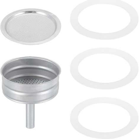 Pièces de Rechange pour Cafetière Italienne en Aluminium Avec 1 Filtre et 3 Joints D'Étanchéité en Silicone, 1 Entonnoir de 64x53x3,5 mm pour Cafetière Moka 6 Tasses (Argent) (1/5)