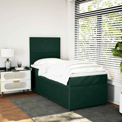 Cama box spring con colchón terciopelo verde oscuro 80x200 cm