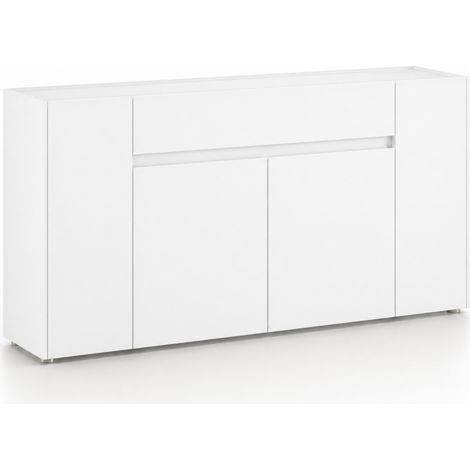 Credenza Design Moderno Con 4 Ante E 1 Cassetto Mobile In Melaminico Per Sala Da Pranzo E Zona Living Senza Maniglie 170 X 85 X 40 Cm Bianco (1/5)