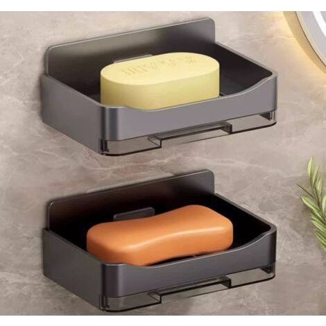 2 Piece Bathroom Soap Dish, Plastic Soap Dish with Drain, Suitable for Bathroom and Kitchen, No Need to Drill Holes (Black + Gray) (1/5)