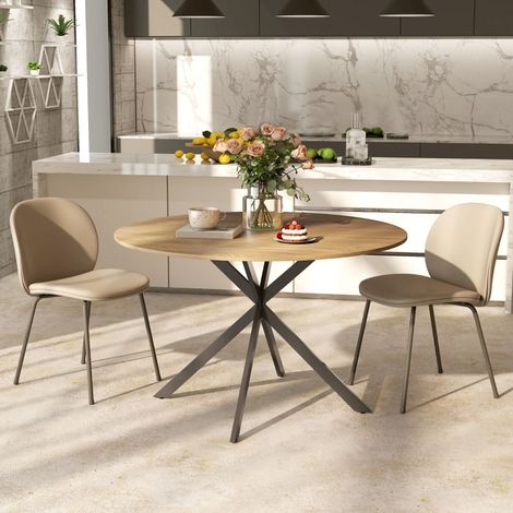 Mesa de Comedor Redonda Industrial para 4 Personas con Patas en X y Pies Ajustables, Ø 120 cm (1/5)