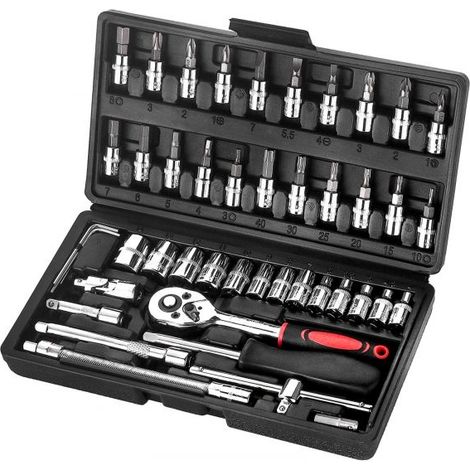 SET 46 PZ BUSSOLE CHIAVE A CRICCHETTO AVVITATORE ATTACCO 1/4" REVERSIBILE (1/5)