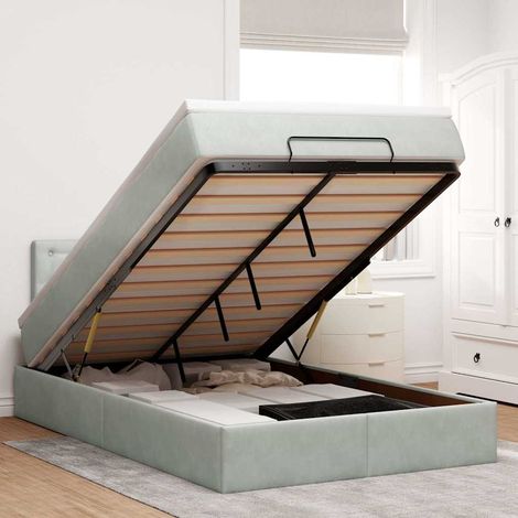 Ottoman-Bett mit Matratze Hellgrau 120x200 cm Samt