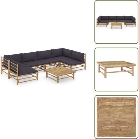 Salon de jardin 7 pcs avec coussins gris foncé bambou - Salon De Jardin - Mobilier De Jardin - Set De Salon - Bamboo Furniture - Fauteuil De Jardin