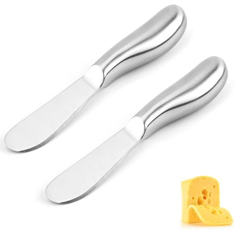 Lot de deux couteaux à beurre en acier inoxydable manche ergonomique creux pour tartiner fromage et confiture accessoire pour petit déjeuner