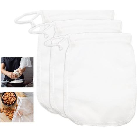 Sac à Lait Végétal Réutilisable Sac Filtrant Nylon Mailles Fines pour lait de noix végan, lait d'amandes, jus de fruits, café, fromage, vin, 3 tailles (S M L) (1/4)
