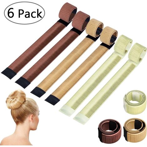 Bun magique, 6 pièces d'outils de coiffure, set de chignons, accessoires pour cheveux pour filles et femmes (blond, marron clair, marron) (1/5)