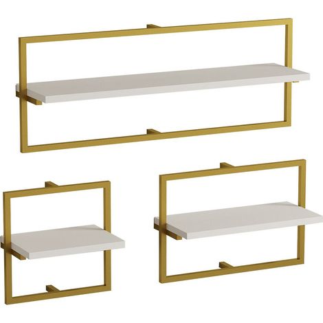 Wandregal aus Holz "Yeso" - 80 x 20 x 30 cm - Weiß, Gold