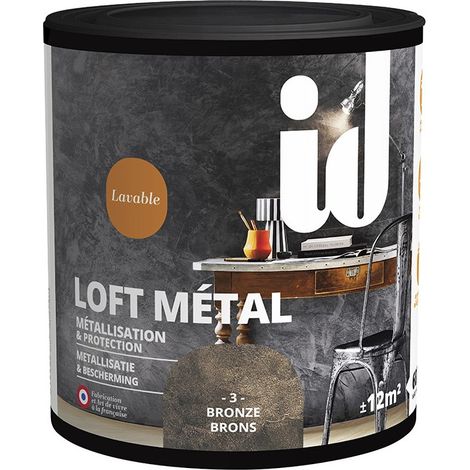 Finition bronze loft métal 600ml – Peinture métallisation à froid pour murs – Effet béton métallisé – Lavable et facile à appliquer – Id Paris
