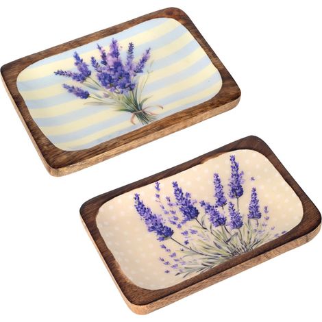 Piatto in legno e resina 2U con motivo lavanda - Stile rustico