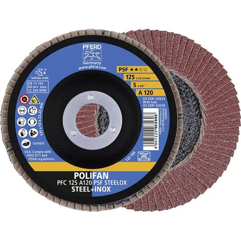 Disque lamelle POLIFAN A PSF STEELOX D.125mm K.120 Kon.Acier/Bois Corindon A PFERD (Par 10) (1/5)