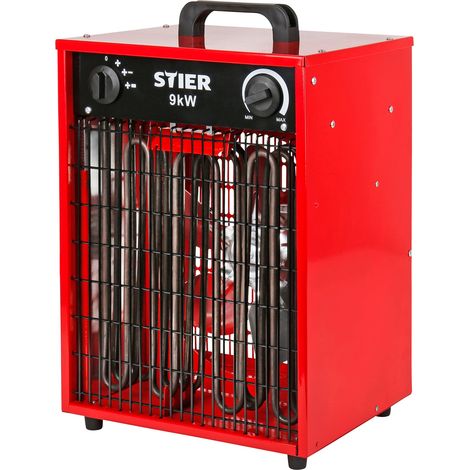 STIER Basic Heizlüfter, elektrisch, Heizleistung von 9,0 kW, Luftleistung 1150 m³/h, Heizgebläse mit 3 Heizstufen, Heizkanone, 9kw, IP24, Elektroheizer