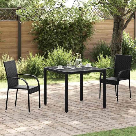 Lot de 2 Chaises de Jardin Empilables d'Extérieur en Résine Tressée et Acier Noir - PANGIVO (1/5)