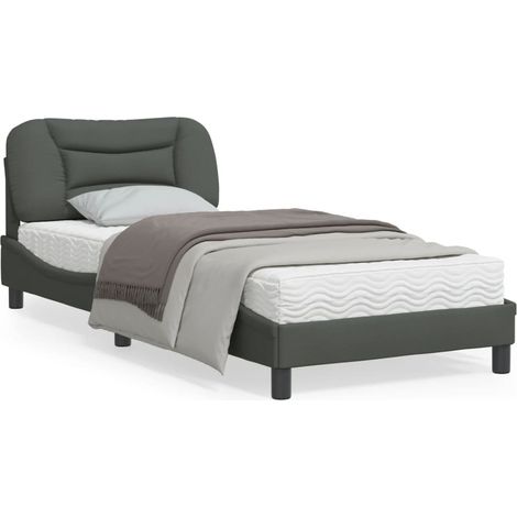 Cadre de lit avec lumières LED gris foncé 90x190 tissu (1/5)