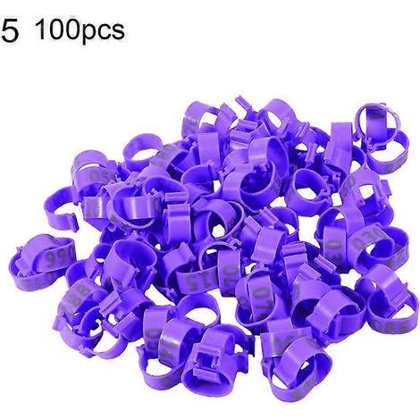 100 bagues numérotées de 001 à 100 pour volailles (poulets, canards), outils pour oiseaux, violet (1/4)
