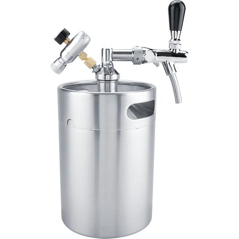 5-Liter-Edelstahl-Minifass mit Druckhahn, Heimbrau-Zapfset, tragbarer Bierzapfer (1/5)