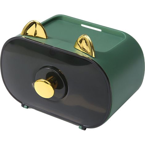 Distributeur de mouchoirs mural étanche en forme de chat porte-bonheur, vert, pour cuisine, salle de bain et bureau. (1/5)