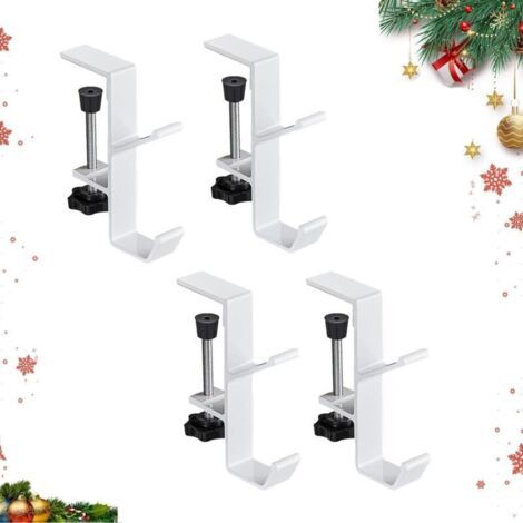Pair Lot de 4 crochets de cheminée pour guirlande, tige de suspension pour chaussettes de Noël, cintre réglable en aluminium robuste, blanc (1/5)