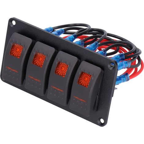 4-fach Wippschalter-Panel mit LED-Hintergrundbeleuchtung, 5-poligem Überhitzungsschutz für 12V/24V Fahrzeuge, Boote, Yachten, orangefarbenes Licht (1/5)
