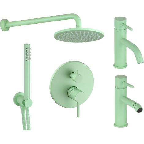 Kit mitigeur lavabo bidet modèle rond et kit de douche de couleur vert clair Pollini Jessy Color KITJESSYCOLORA22 (1/5)