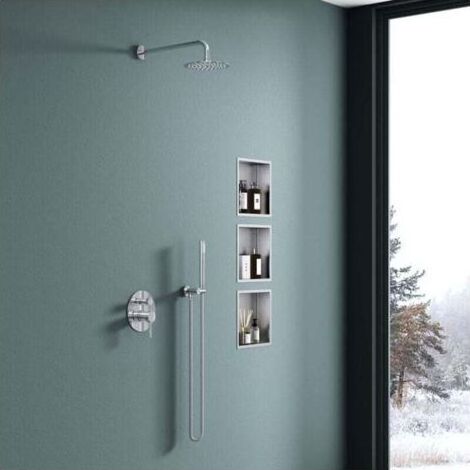 Niche de Douche à Carreler 32x32cm Étagère Murale à Encastrer en Acier Inoxydable 1 Pièce (Blanc) (1/4)