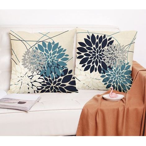 Housse Coussin Canapé Cyan Et Bleu Marin Géométrie Fleur Modèle Housse Coussin 45x45 Housse De Coussin 2 Pièces Taie Oreiller Double Face Imprimé Taie d'oreiller pour Salon Jardin Coussin Canape (1/4)