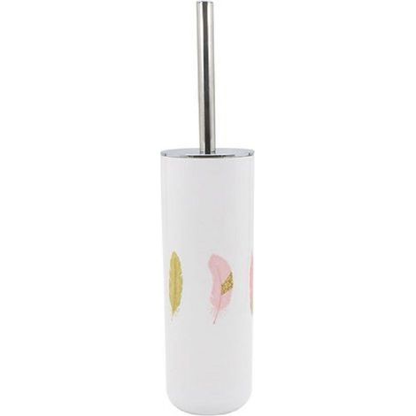 TRADE SHOP - Portascopino In Plastica Bianco Piume 9.1x26.8cm Scopino Bagno Wc Toilette 69802 - (1/2)