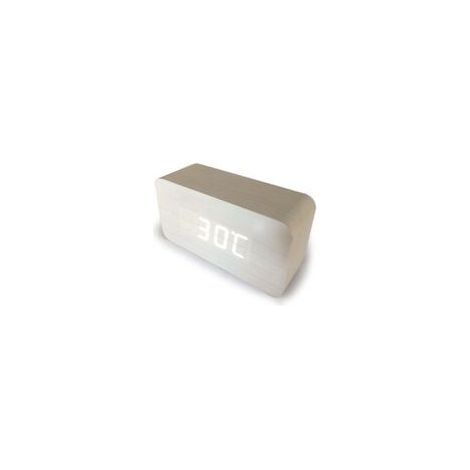 blanc Numérique Réveil Bois Réglable Luminosité Contrôle Vocal LED Horloge Rectangle Affichage Temps Température Décor À La Maison - Crezuo (1/3)
