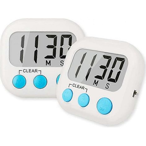Lot de 2 minuteurs de cuisine numériques pour la cuisson, avec grands chiffres, alarme sonore puissante et support magnétique (blanc). (1/5)