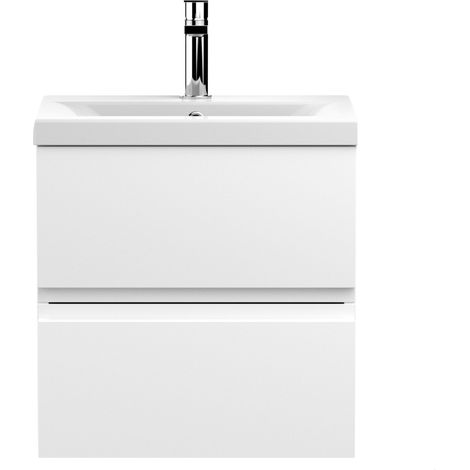 Mavesyn Contemporary 2 Drawer Wall Hung Vanity Unit with Mid-Edge Basin, Satin White, 500mm