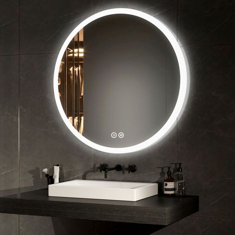 EMKE LED Badspiegel mit Beschlagfrei 80cm Rund Badezimmerspiegel mit Warmweißes/Kaltweißes/Neutrales Licht