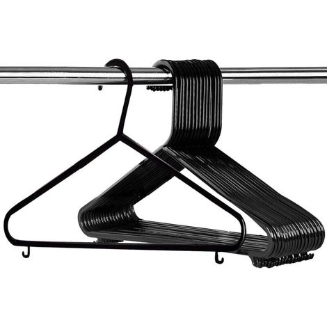 Lot de 20 cintres en plastique pour vêtements d’adultes avec barre de pantalon et crochets - Noir, 37 cm de large (1/4)