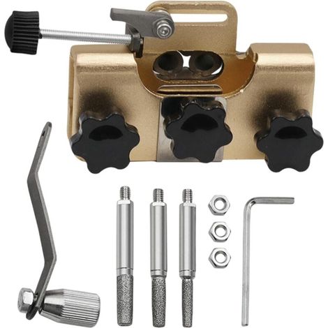 Tragbarer Kettenschärfer, handbetriebener Kettensägenschärfer, hochwertiges Kettenschärfer-Set mit 5 Schleifköpfen, Gold
