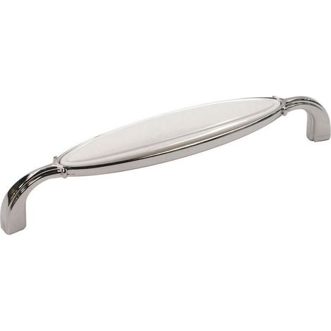 Poignée zamac - Décor : Chromé / Blanc - Entraxe : 128 mm - Hauteur : 27 mm - Largeur : 23 mm - Longueur : 138 mm - Matériau : Zamac - SIRO (1/2)