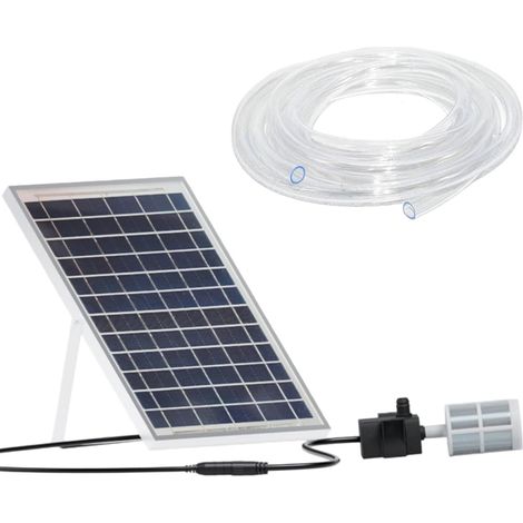 Kit de panneau solaire 10 W avec pompe à eau 240 l/h, submersible pour fontaine d'aquarium, capacité levage 2,5 3 m, tuyau transparent 2 système filtration circulation - (1/5)