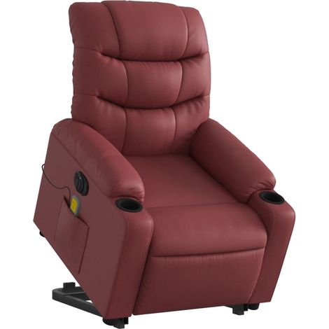 Poltrona relax con funzione massaggio e funzione sollevamento elettrico reclinabile in PVC rosso bordeaux DEC027840