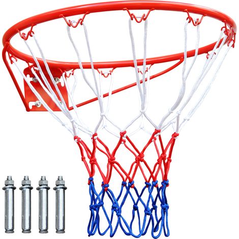 Anneau de Basket 45,7 cm avec Filet Nylon, Montage Mural pour Panier Intérieur/Extérieur Rouge (1/5)
