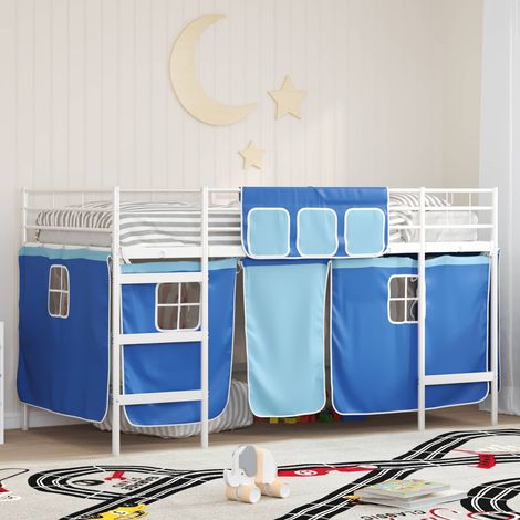 Kinder Loft Bettgestell mit Vorhängen Weiß und Blau