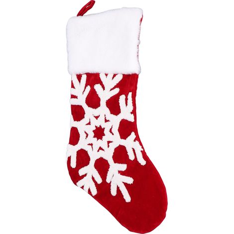 Lot de 2 chaussettes de Noël brodées en velours, porte de décoration de Noël, sac cadeau flocon de neige (1/5)