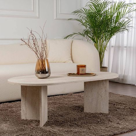 Dmora - Tavolino da salotto Parrano, Tavolo basso da caffè, Portariviste per divano, Ripiano da soggiorno, 119x60 h40 cm, Beige