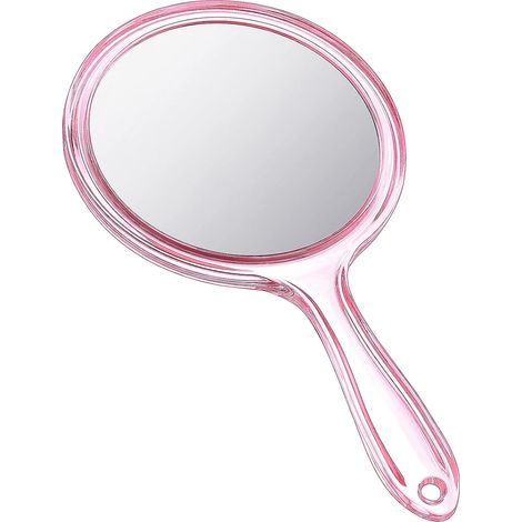 Miroir À Main Double Face - 1X Et 2X - Cadre Transparent Arrondi - Poignée Intégrée - Pour Maquillage Et Soins Visage - 1 Pièce (1/5)