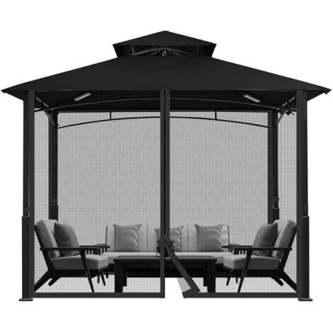 Moustiquaire pour pavillon Moustiquaire Universelle de Rechange pour tonnelle d'extérieur 4 pièces avec Fermeture éclair pour pavillon de 10" x 10" (moustiquaire Uniquement)(Nouvelle Noire ,3mx3m) (1/5)