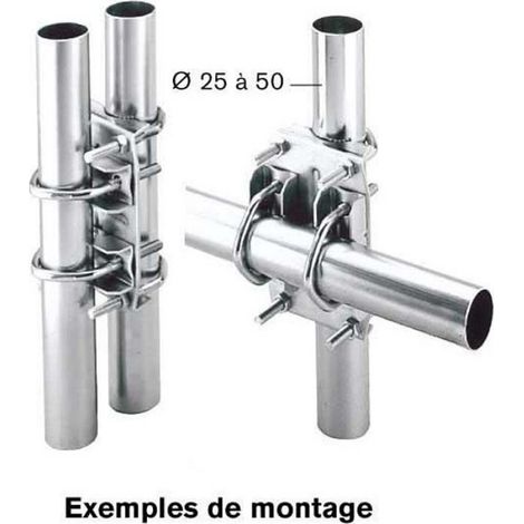 Fixation Universelle - Pour 2 Tubes Ø25 À 50 Mm - Montage Parallèle Ou À 90° - Zinc Bleu - Unité