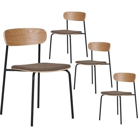 ESTELLE - Lot de 4 Chaises Dossier en Frêne Assise Tissu Pieds Métal Noir (1/5)