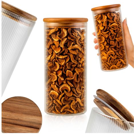 Glas-Vorratsbehälter – geriffelt mit Holzdeckel, 720 ml