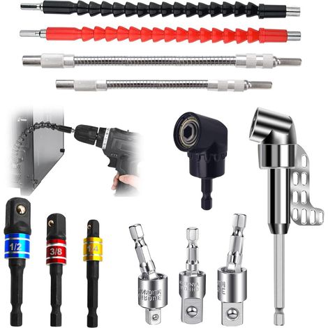 12 Pcs Renvoi D'angle Visseuse, Embout Renvoi 105 Degrés D'angle Visseuse Coudée à Angle, Tige D'extension à Tige Hexagonale 1/4, pour Foret Tournevis Adaptateur de Douille (noir) (1/5)
